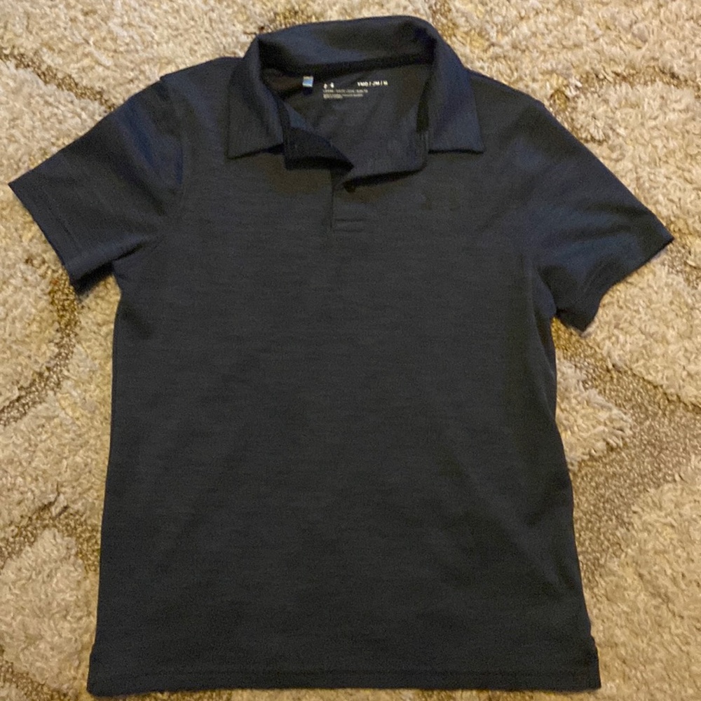 Heathered charcoal gray loose fit polo shirt. Washed but never worn.